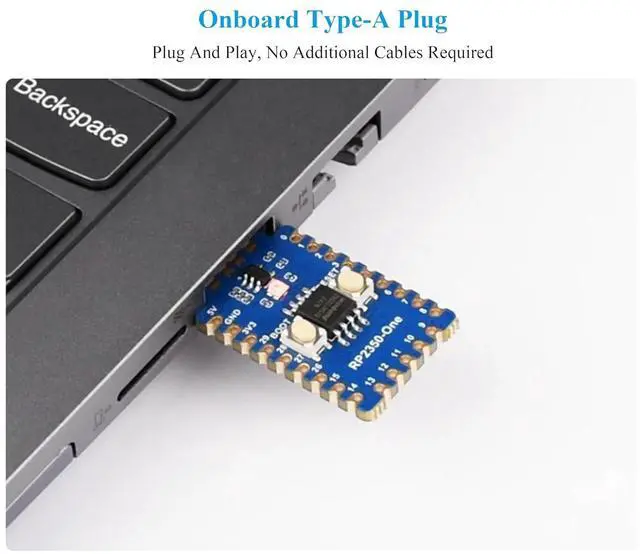 Alt view image 3 of 7 - RP2350-One Pico-Like MCU Board 4MB Flash, Based On RP2350A Dual-Core & Dual-Architecture Microcontroller, Onboard PCB Type-A Plug, Plug and Play, No Additional Cables Required