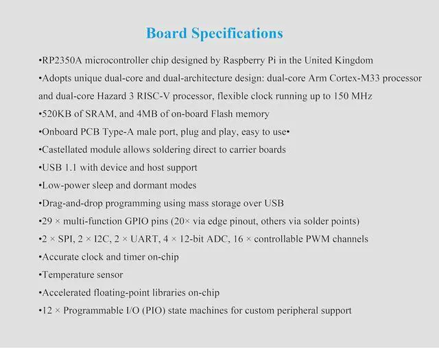 Alt view image 4 of 7 - RP2350-One Pico-Like MCU Board 4MB Flash, Based On RP2350A Dual-Core & Dual-Architecture Microcontroller, Onboard PCB Type-A Plug, Plug and Play, No Additional Cables Required
