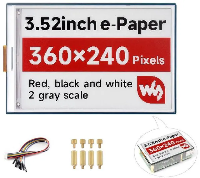 Main image of 3.52inch E-Paper Display Red/Black/White Display Color, 360x240 E-Ink Display Compatible with Raspberry Pi 5/4B/3B+/Zero/Zero W/Zero 2W/Pico/Pico W/Pico 2/Jetson Nano/RDKX3, with Driver Board