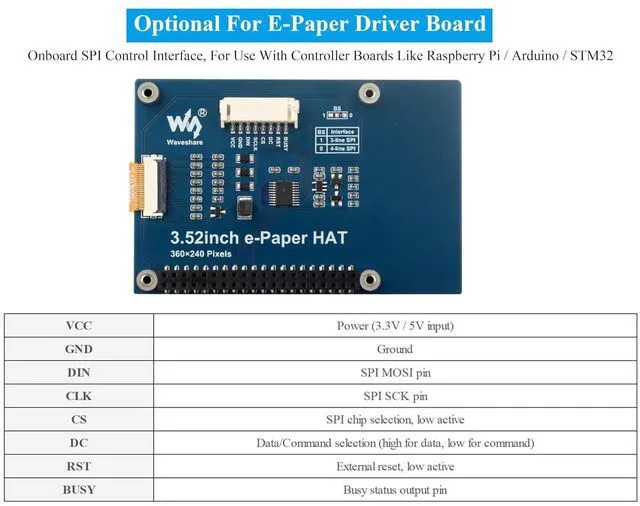 Alt view image 5 of 7 - 3.52inch E-Paper Display Red/Black/White Display Color, 360x240 E-Ink Display Compatible with Raspberry Pi 5/4B/3B+/Zero/Zero W/Zero 2W/Pico/Pico W/Pico 2/Jetson Nano/RDKX3, with Driver Board