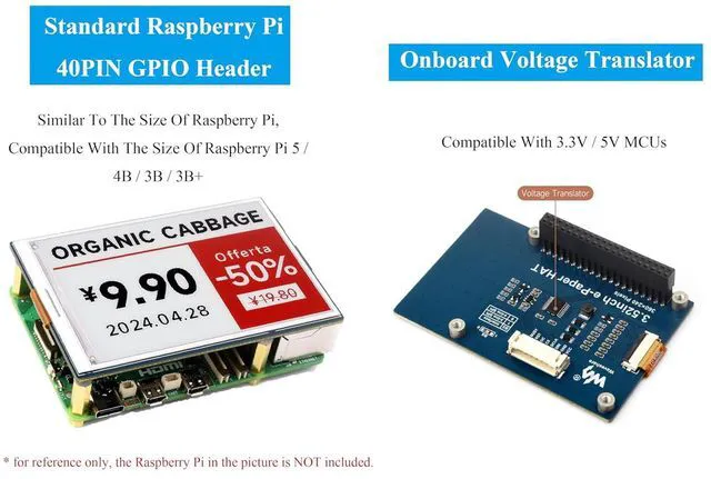 Alt view image 4 of 7 - 3.52inch E-Paper Display Red/Black/White Display Color, 360x240 E-Ink Display Compatible with Raspberry Pi 5/4B/3B+/Zero/Zero W/Zero 2W/Pico/Pico W/Pico 2/Jetson Nano/RDKX3, with Driver Board