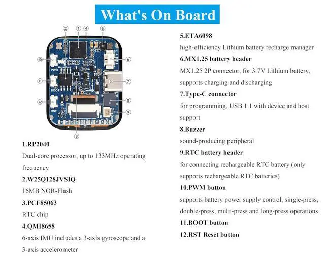 Alt view image 6 of 7 - RP2040 Microcontroller Development Board with 1.69inch Touch Round LCD 240x280, Based on Pi RP2040, Dual-core Arm Processor, 16MB Flash,Accelerometer and Gyroscope Sensor, Type-C Connector