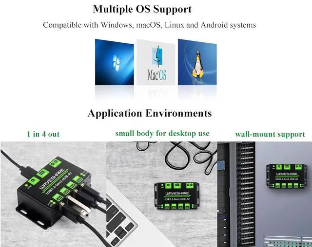 Alt view image 6 of 7 - 4-Ch USB 3.2 Gen1 HUB, 4-Port USB Hub 4X Extended USB 3.2 Gen1 Ports and 5Gbps, Compatible with Windows,Linux and Android Systems and USB 3.2/2.0/1.1, No Driver Required, Plug-and-Play