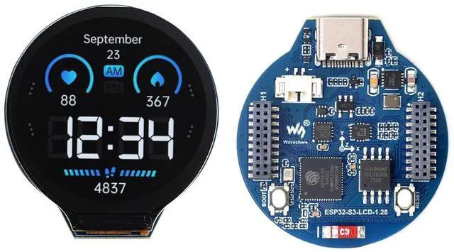 Main image of ESP32-S3 Development Board with 1.28inch Round LCD IPS Display 240 x240 Pixel, 32-bit LX7 Dual-Core Processor, GC9A01 Display Driver Chip,Support 2.4GHz W-i-F-i (802.11 b/g/n) and Blue-Tooth 5 (BLE)
