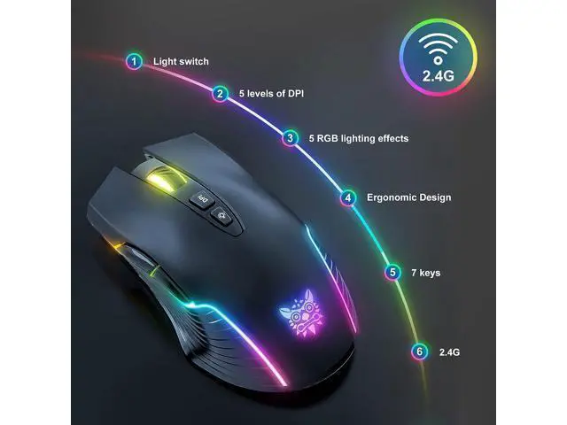 Alt view image 2 of 7 - 2.4G Wireless Gaming Mouse RGB Backlit E-Sports Mouse Optical Computer Mice 5 Adjustable DPI (up to 3600 dpi) with 7 Programmable Buttons for Laptop Desktop PC Computer