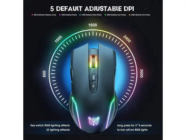 Alt view image 3 of 7 - 2.4G Wireless Gaming Mouse RGB Backlit E-Sports Mouse Optical Computer Mice 5 Adjustable DPI (up to 3600 dpi) with 7 Programmable Buttons for Laptop Desktop PC Computer