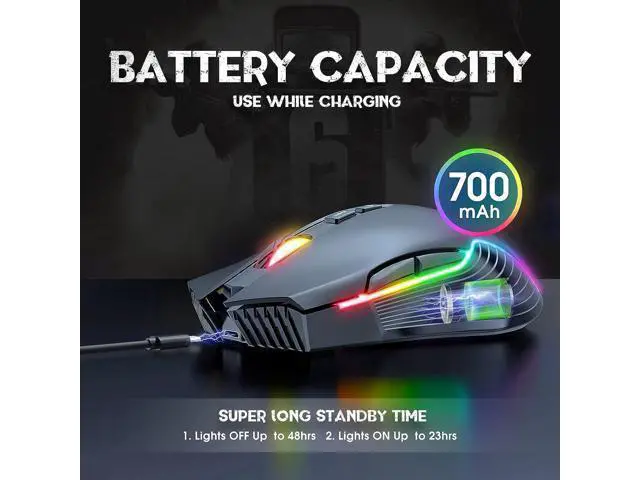Alt view image 4 of 7 - 2.4G Wireless Gaming Mouse RGB Backlit E-Sports Mouse Optical Computer Mice 5 Adjustable DPI (up to 3600 dpi) with 7 Programmable Buttons for Laptop Desktop PC Computer