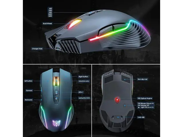 Alt view image 6 of 7 - 2.4G Wireless Gaming Mouse RGB Backlit E-Sports Mouse Optical Computer Mice 5 Adjustable DPI (up to 3600 dpi) with 7 Programmable Buttons for Laptop Desktop PC Computer