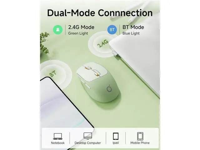Alt view image 4 of 7 - Bluetooth Wireless Mouse, Bluetooth & 2.4G Quiet Computer Mouses with 1600 DPI, Battery Level Display, Ergonomic Office Mouse,6 Button Portable Cute Cordless Mice for Laptop/PC/Mac- Green
