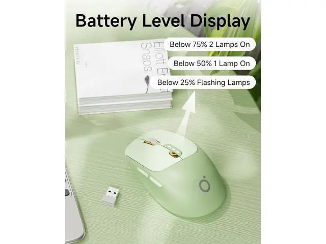 Alt view image 7 of 7 - Bluetooth Wireless Mouse, Bluetooth & 2.4G Quiet Computer Mouses with 1600 DPI, Battery Level Display, Ergonomic Office Mouse,6 Button Portable Cute Cordless Mice for Laptop/PC/Mac- Green