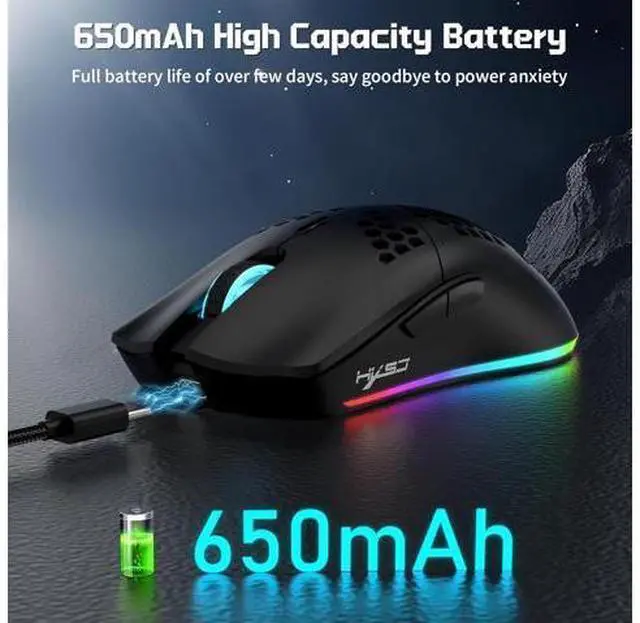 Alt view image 5 of 7 - Wireless Gaming Mouse, Tri-Mode Wireless Mouse, Superlight Honeycomb Design PAW3212 3600DPI Sensor 1000Hz Polling Rate Bluetooth/2.4Ghz/Wired Ergonomic PC Mice RGB Light Programmable Buttons