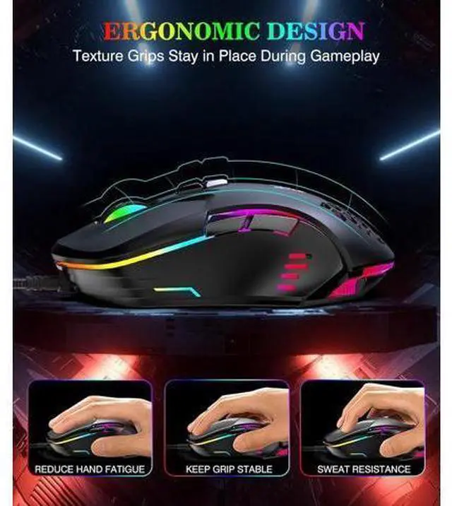 Alt view image 5 of 7 - USB Wired PC Gaming Mouse, with High Precision Sensor, RGB Backlit, Adjustable DPI, 7 Buttons Programmable, Ergonomic Gaming Mice for Office & Gaming on Windows/Mac/Linux/Chrome-Black giyqxHw