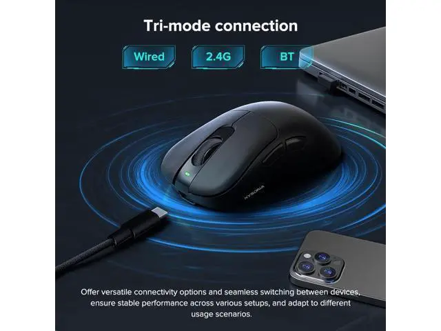 Alt view image 4 of 7 - Wireless Gaming Mouse, 24000 DPI, Wired/2.4GHz/Bluetooth Ergonomic Mouse with Anti-Slip Grips, PAW3311 Sensor, 57g Lightweight Rechargeable Gaming Mice for Laptop/PC/Mac/Tablet, Black giyqxHw