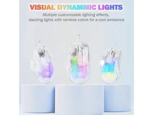 Alt view image 2 of 7 - Gaming Mouse with Transparent Crystal Shell, Customizable RGB LED Lights, Wired USB Optical Office Mice with Side Buttons, Adjustable DPI Up to12800 dpi, Comfortable Grip for PC/Laptop/Mac