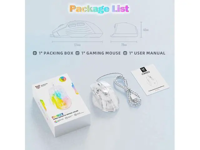 Alt view image 7 of 7 - Gaming Mouse with Transparent Crystal Shell, Customizable RGB LED Lights, Wired USB Optical Office Mice with Side Buttons, Adjustable DPI Up to12800 dpi, Comfortable Grip for PC/Laptop/Mac