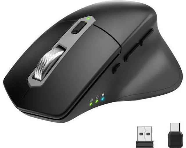 Main image of Multi-Device Wireless Bluetooth Mouse with Nano USB-A, USB-C Receiver Ergonomic Right Hand Silent Clicking Rechargeable Mouse for Computer Desktop PC Laptop Mac iPad and Windows 11/10 iPad OS