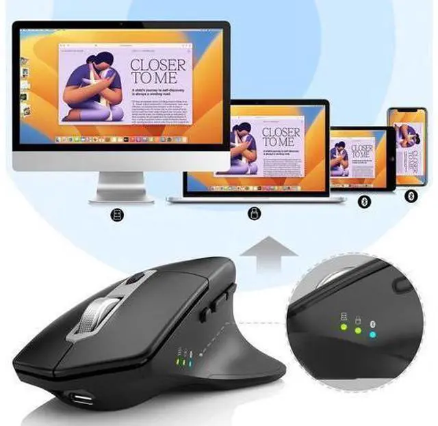 Alt view image 7 of 7 - Multi-Device Wireless Bluetooth Mouse with Nano USB-A, USB-C Receiver Ergonomic Right Hand Silent Clicking Rechargeable Mouse for Computer Desktop PC Laptop Mac iPad and Windows 11/10 iPad OS