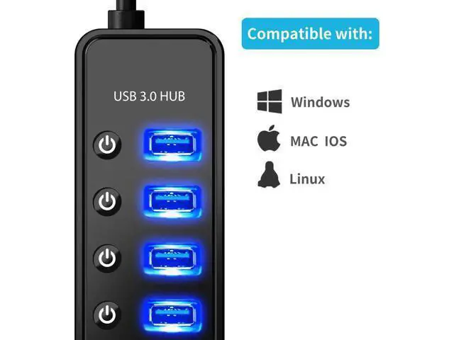 Alt view image 4 of 6 - Powered USB Hub 3.0, 7-Port USB Data Hub Splitter with One Smart Charging Port and Individual On/Off Switches and 5V/4A Power Adapter, USB 3.0 Hub for MacBook, Mac Pro/Mini and More