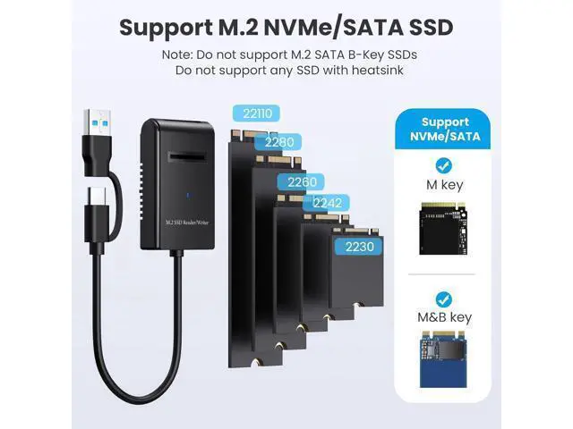 Alt view image 2 of 7 - M.2 NVMe&SATA Reader ,M.2 SSD to USB A C Reader Adapter for (M Key, B+M Key) NVMe and SATA NGFF SSD Drives Dock Full Size 22110/2280/2260/2242/ 2230 Portable Plastic Enclosure