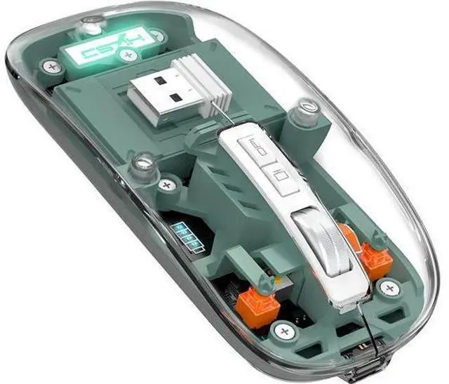 Main image of Wireless Bluetooth 5.1 & 2.4G Lightweight Mouse, Rechargeable 400 mAh,Wired USB C Cable, Transparent Clear Cool Shell, Mute Click, Mini Portable for Business Home&Office PC Win/Mac/Laptop (Green)