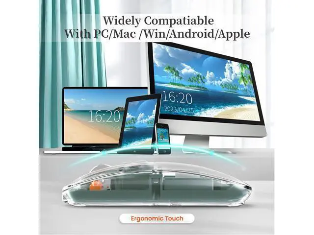 Alt view image 4 of 7 - Wireless Bluetooth 5.1 & 2.4G Lightweight Mouse, Rechargeable 400 mAh,Wired USB C Cable, Transparent Clear Cool Shell, Mute Click, Mini Portable for Business Home&Office PC Win/Mac/Laptop (Green)