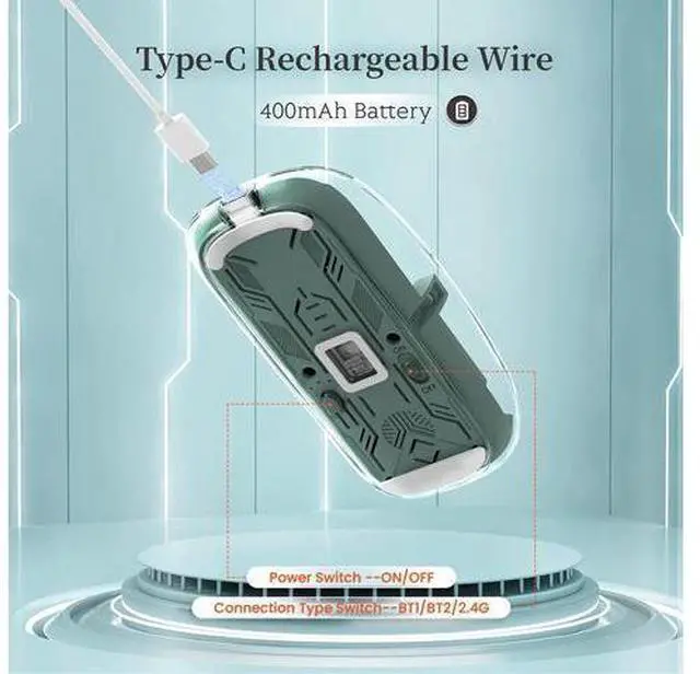 Alt view image 5 of 7 - Wireless Bluetooth 5.1 & 2.4G Lightweight Mouse, Rechargeable 400 mAh,Wired USB C Cable, Transparent Clear Cool Shell, Mute Click, Mini Portable for Business Home&Office PC Win/Mac/Laptop (Green)