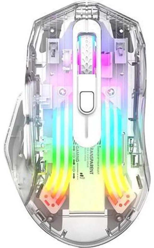 Main image of Wireless Gaming Mice with Transparent Crystal Shell, Tri-Modes (USB Wired + 2.4G Wireless+ Bluetooth), Silent Click, Rechargeable Wireless Mouse with RGB Backlit- White