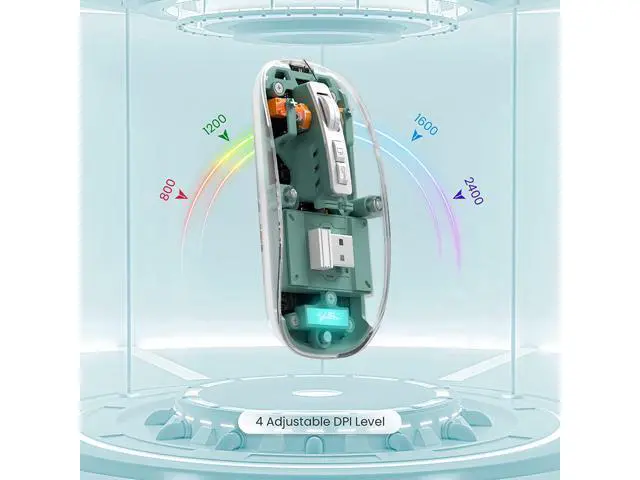 Alt view image 7 of 7 - Wireless Bluetooth 5.1 & 2.4G Lightweight Mouse, Rechargeable 400 mAh,Wired USB C Cable, Transparent Clear Cool Shell, Mute Click, Mini Portable for Business Home&Office PC Win/Mac/Laptop (Green)