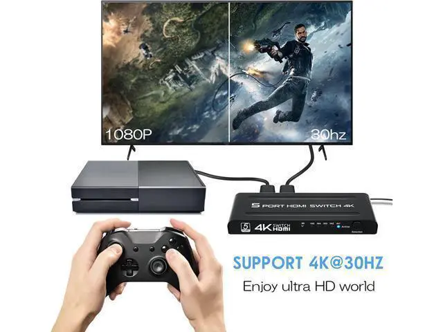 Alt view image 3 of 7 - HDMI Switch 5 in 1 Out, 5 Port HDMI Switcher Selector Box with IR Remote Control & Auto Switch, Support 4K @30Hz, HDR, HDCP, 3D, 1080P for HDTV PS3 PS4 Xbox Projector Blu-ray Player (Black)