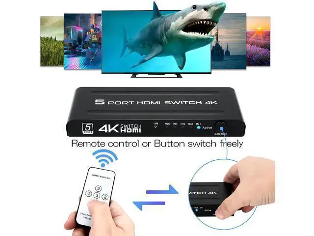 Alt view image 4 of 7 - HDMI Switch 5 in 1 Out, 5 Port HDMI Switcher Selector Box with IR Remote Control & Auto Switch, Support 4K @30Hz, HDR, HDCP, 3D, 1080P for HDTV PS3 PS4 Xbox Projector Blu-ray Player (Black)