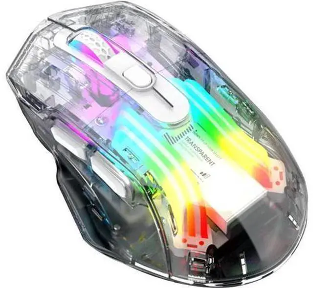 Alt view image 2 of 7 - Wireless Gaming Mice with Transparent Crystal Shell, Tri-Modes (USB Wired + 2.4G Wireless+ Bluetooth), Silent Click, Rechargeable Wireless Mouse with RGB Backlit- White