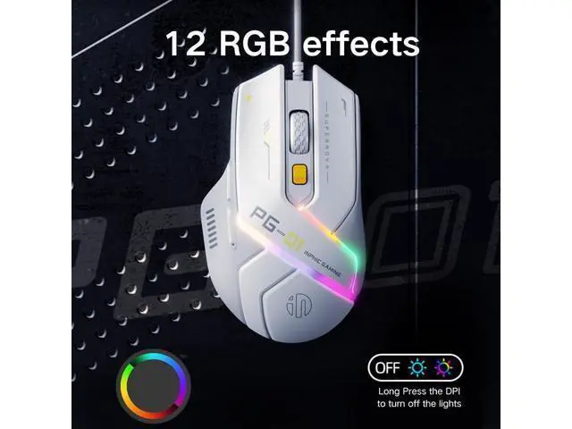 Alt view image 4 of 7 - Lightweight Gaming Mouse Wired, 12800 DPI Adjustable, 6 Programmable Buttons, 12 RGB Breathing Gaming Mice, Ergonomic USB Optical pc Gaming Mouse for pc, Laptop and Desktop (White)