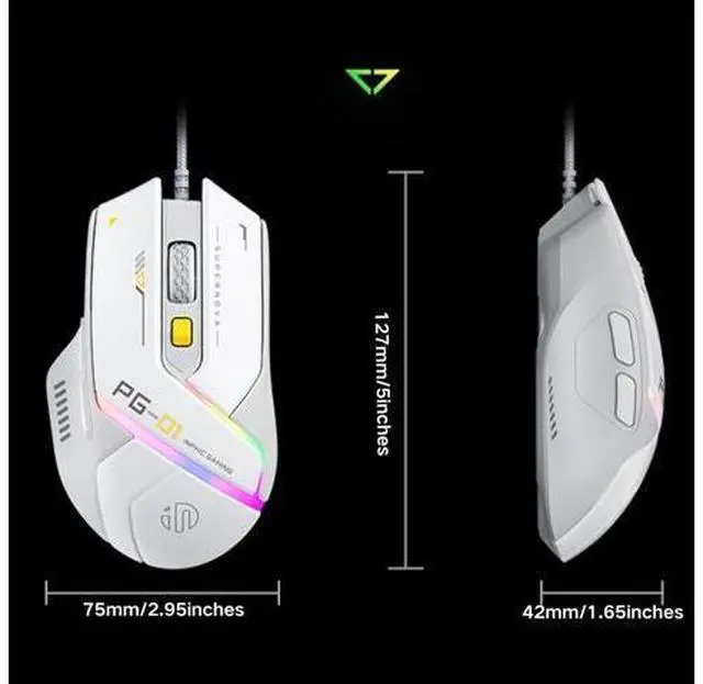 Alt view image 7 of 7 - Lightweight Gaming Mouse Wired, 12800 DPI Adjustable, 6 Programmable Buttons, 12 RGB Breathing Gaming Mice, Ergonomic USB Optical pc Gaming Mouse for pc, Laptop and Desktop (White)