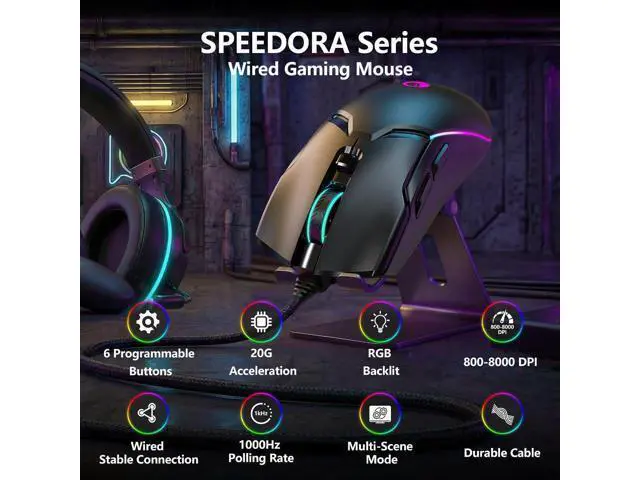 Alt view image 2 of 7 - Wired Gaming Mouse, Ergonomic Gaming Mouse, 8000 DPI Optical Gaming Mice with 12 RGB Backlit Modes, 6 Programmable Buttons, DIY Software for PC Gamer & Office