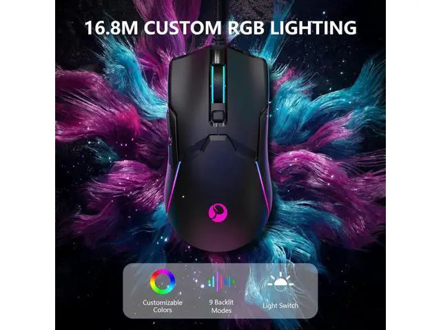 Alt view image 3 of 7 - Wired Gaming Mouse, Ergonomic Gaming Mouse, 8000 DPI Optical Gaming Mice with 12 RGB Backlit Modes, 6 Programmable Buttons, DIY Software for PC Gamer & Office