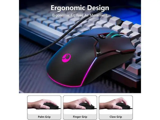 Alt view image 6 of 7 - Wired Gaming Mouse, Ergonomic Gaming Mouse, 8000 DPI Optical Gaming Mice with 12 RGB Backlit Modes, 6 Programmable Buttons, DIY Software for PC Gamer & Office