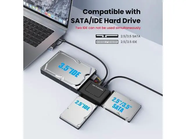 Alt view image 2 of 7 - Hitoor USB 3.0 to IDE SATA Adapter, USB 3.0 Type C Hard Drive Reader External HDD Converter for 2.5/3.5 inches IDE SATA HDD SSD, DVD/CD Optical Drive, 12V/2A Power Adapter Included