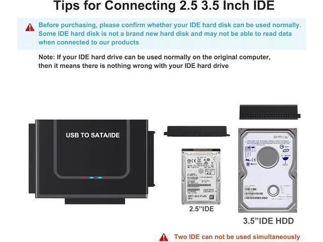 Alt view image 7 of 7 - Hitoor USB 3.0 to IDE SATA Adapter, USB 3.0 Type C Hard Drive Reader External HDD Converter for 2.5/3.5 inches IDE SATA HDD SSD, DVD/CD Optical Drive, 12V/2A Power Adapter Included