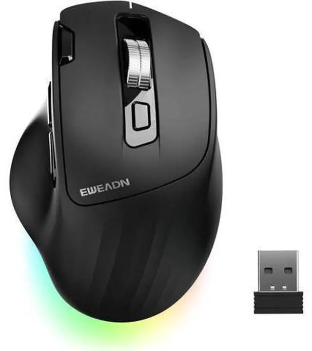 Main image of Ergonomic Wireless Mouse, 2.4G & Bluetooth Wireless Mouse for Laptop, Silent Click Dual-Mode Rechargeable Computer Mouse, 5 DPI Levels Optical Mice with RGB for Laptop, PC, Mac, Windows, Black
