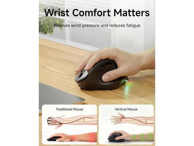 Alt view image 2 of 7 - Ergonomic Wireless Mouse, 2.4G & Bluetooth Wireless Mouse for Laptop, Silent Click Dual-Mode Rechargeable Computer Mouse, 5 DPI Levels Optical Mice with RGB for Laptop, PC, Mac, Windows, Black