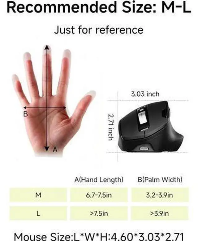 Alt view image 7 of 7 - Ergonomic Wireless Mouse, 2.4G & Bluetooth Wireless Mouse for Laptop, Silent Click Dual-Mode Rechargeable Computer Mouse, 5 DPI Levels Optical Mice with RGB for Laptop, PC, Mac, Windows, Black