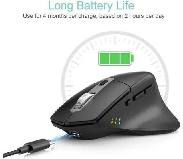Alt view image 5 of 7 - Multi-Device Wireless Bluetooth Mouse with Nano USB-A, USB-C Receiver Ergonomic Right Hand Silent Clicking Rechargeable Mouse for Computer Desktop PC Laptop Mac iPad and Windows 11/10 iPad OS