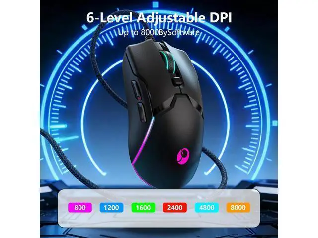 Alt view image 5 of 7 - Wired Gaming Mouse, Ergonomic Gaming Mouse, 8000 DPI Optical Gaming Mice with 12 RGB Backlit Modes, 6 Programmable Buttons, DIY Software for PC Gamer & Office
