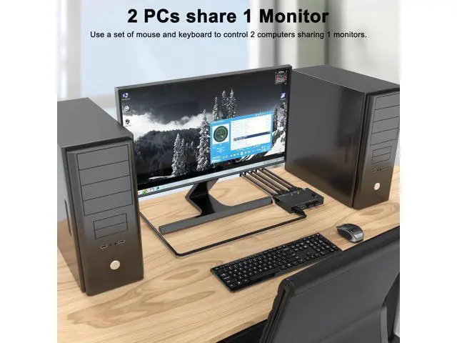 Alt view image 4 of 7 - 2 Port HDMI KVM Switch 2 PC 1 Monitor 4K@60Hz 2K@144Hz, 2 in 1 Out HDMI KVM Switch with Ethernet and 4 USB 2.0 ports for 2 PC Sharing 1 Monitor and keyboard, mouse, printer, U disk, with 2 USB cables