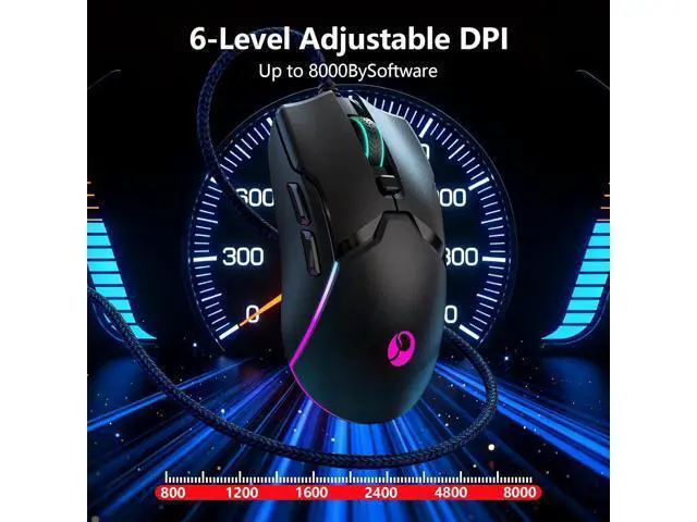 Alt view image 7 of 7 - Wired Gaming Mouse, Ergonomic Gaming Mouse, 8000 DPI Optical Gaming Mice with 12 RGB Backlit Modes, 6 Programmable Buttons, DIY Software for PC Gamer & Office