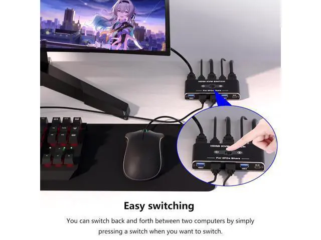Alt view image 4 of 7 - 2 Port HDMI KVM Switch 2 in 1 Out, USB 3.0 and HDMI KVM Switch 4K@60Hz for 2 Computers Share 1 Monitor, 4 USB 3.0 Devices Such as Keyboard, Mouse, Printer giyqxHw