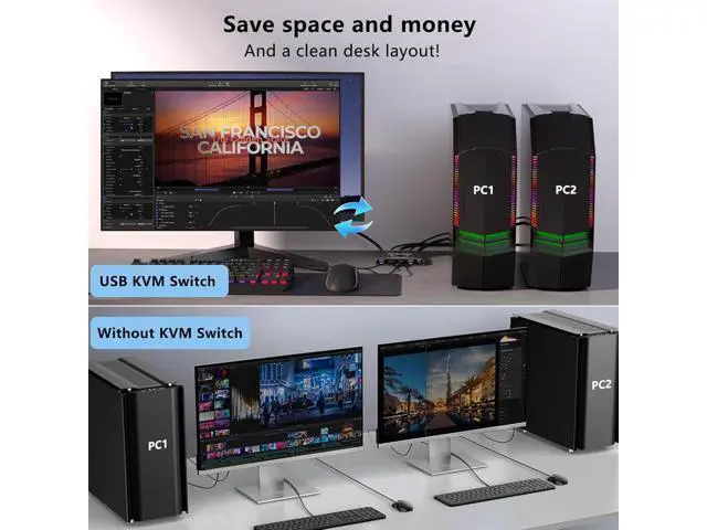 Alt view image 7 of 7 - 2 Port HDMI KVM Switch 2 in 1 Out, USB 3.0 and HDMI KVM Switch 4K@60Hz for 2 Computers Share 1 Monitor, 4 USB 3.0 Devices Such as Keyboard, Mouse, Printer giyqxHw