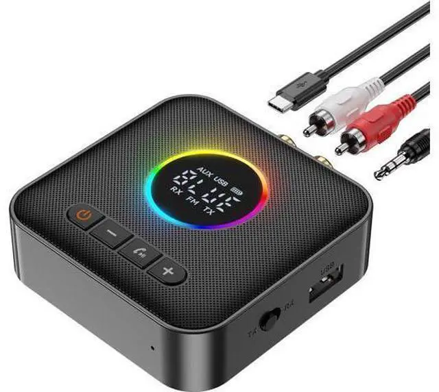 Main image of RGB Upgraded Bluetooth 5.4 Audio Receiver Transmitter for TV Home Stereo/Speakers Bluetooth Audio Adapter with Display, USB, RCA, 3.5 mm AUX, FM Radio Input/Output