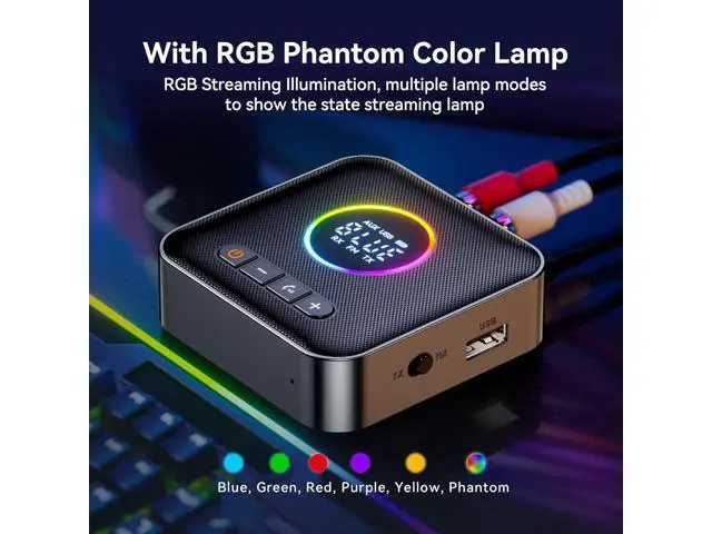 Alt view image 3 of 7 - RGB Upgraded Bluetooth 5.4 Audio Receiver Transmitter for TV Home Stereo/Speakers Bluetooth Audio Adapter with Display, USB, RCA, 3.5 mm AUX, FM Radio Input/Output