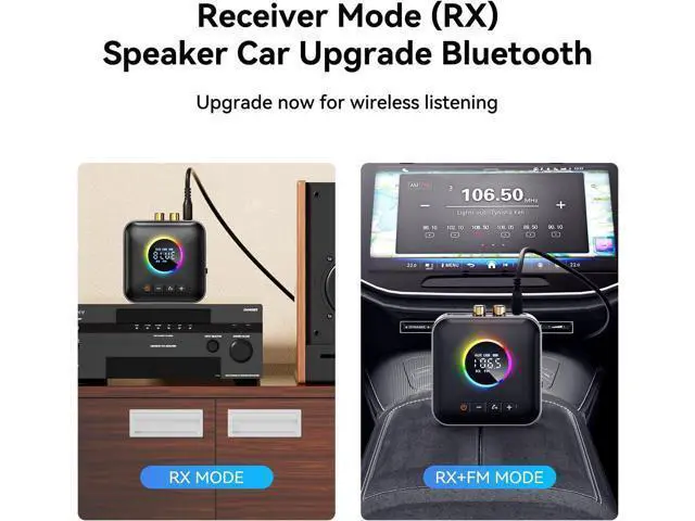 Alt view image 5 of 7 - RGB Upgraded Bluetooth 5.4 Audio Receiver Transmitter for TV Home Stereo/Speakers Bluetooth Audio Adapter with Display, USB, RCA, 3.5 mm AUX, FM Radio Input/Output